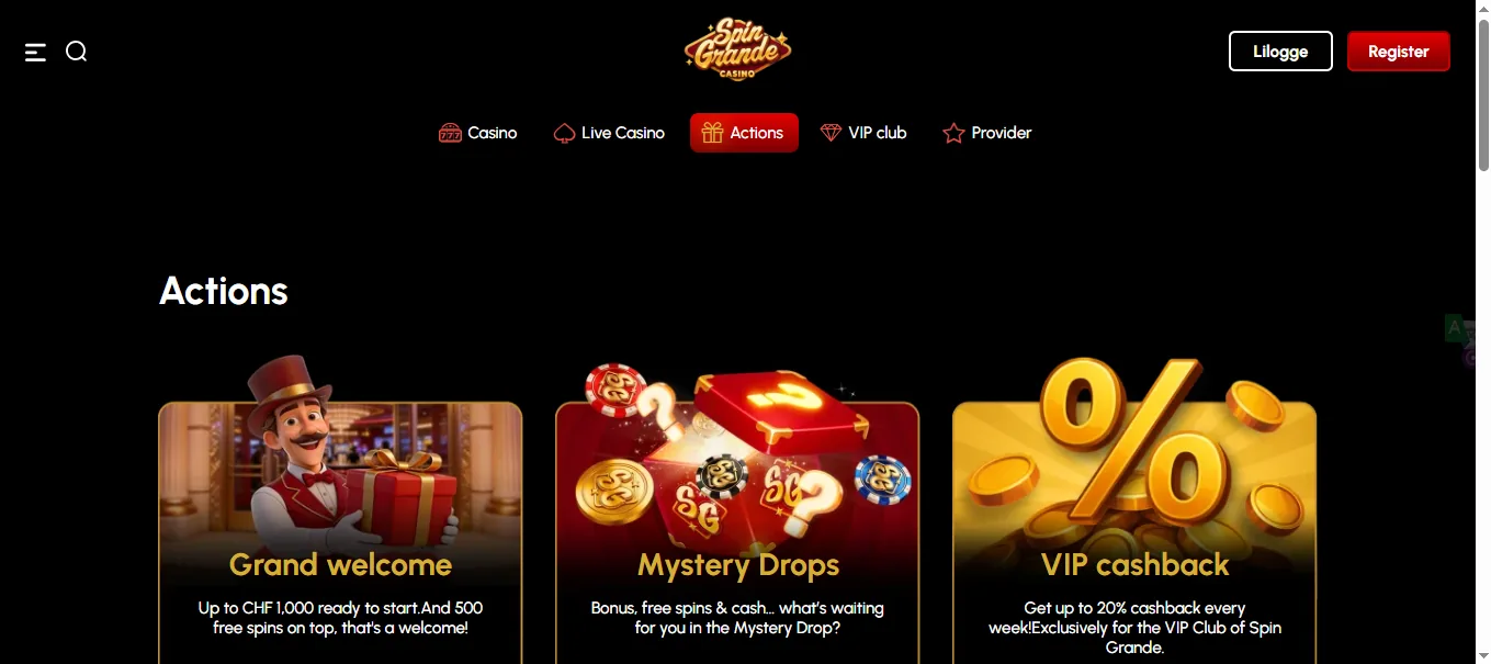 Screenshot of Spin Grande's welcome bonus offer