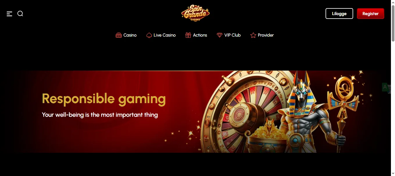 Screenshot of Spin Grande's responsible-gambling tools