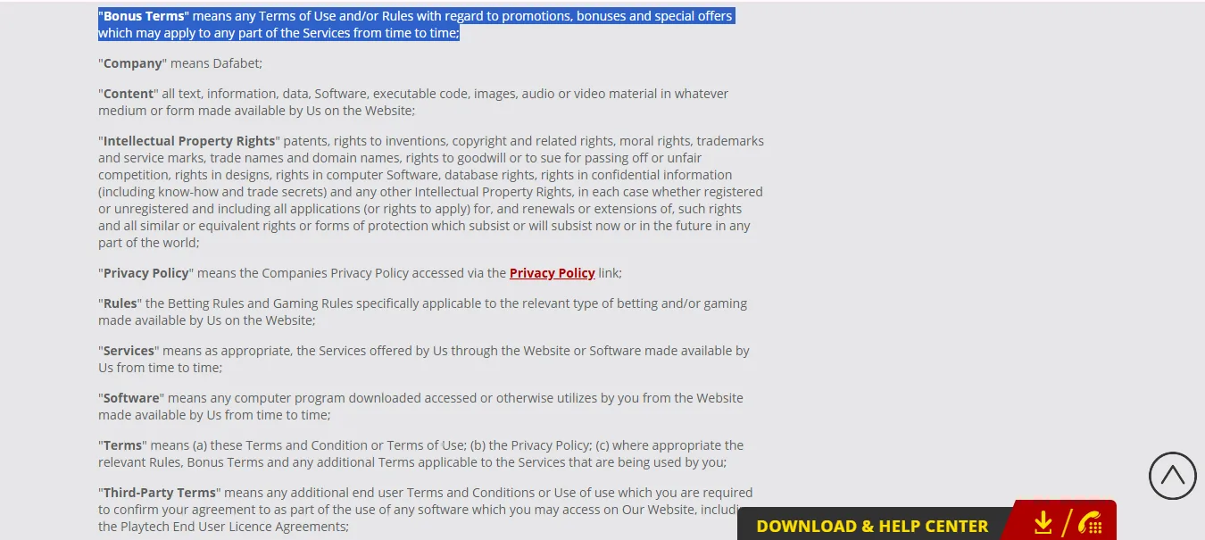 Screenshot of Sport Dafa's bonus terms and wagering requirements