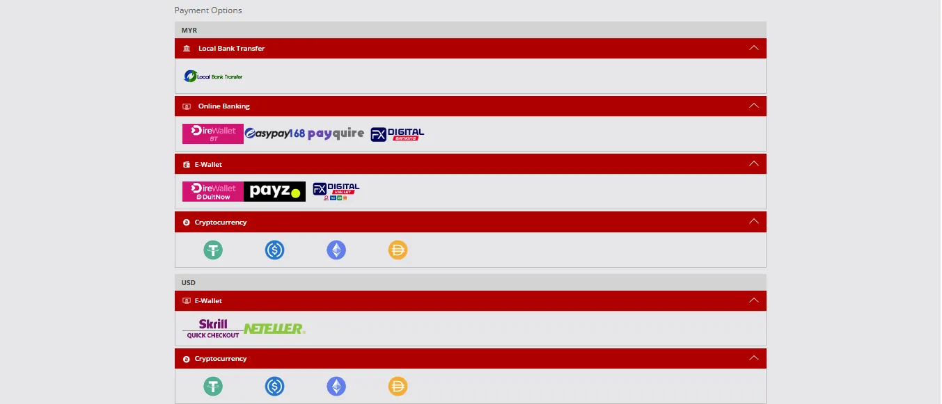 Screenshot of Sport Dafa's cashier and payment methods