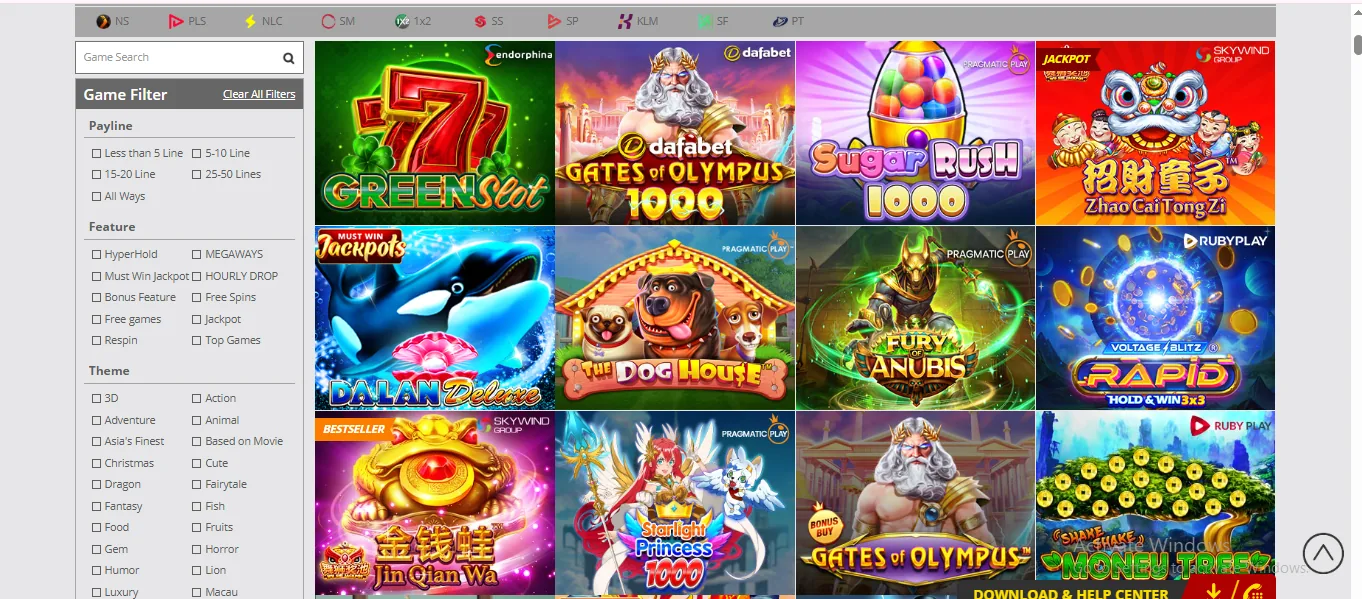 Screenshot of Sport Dafa's games lobby