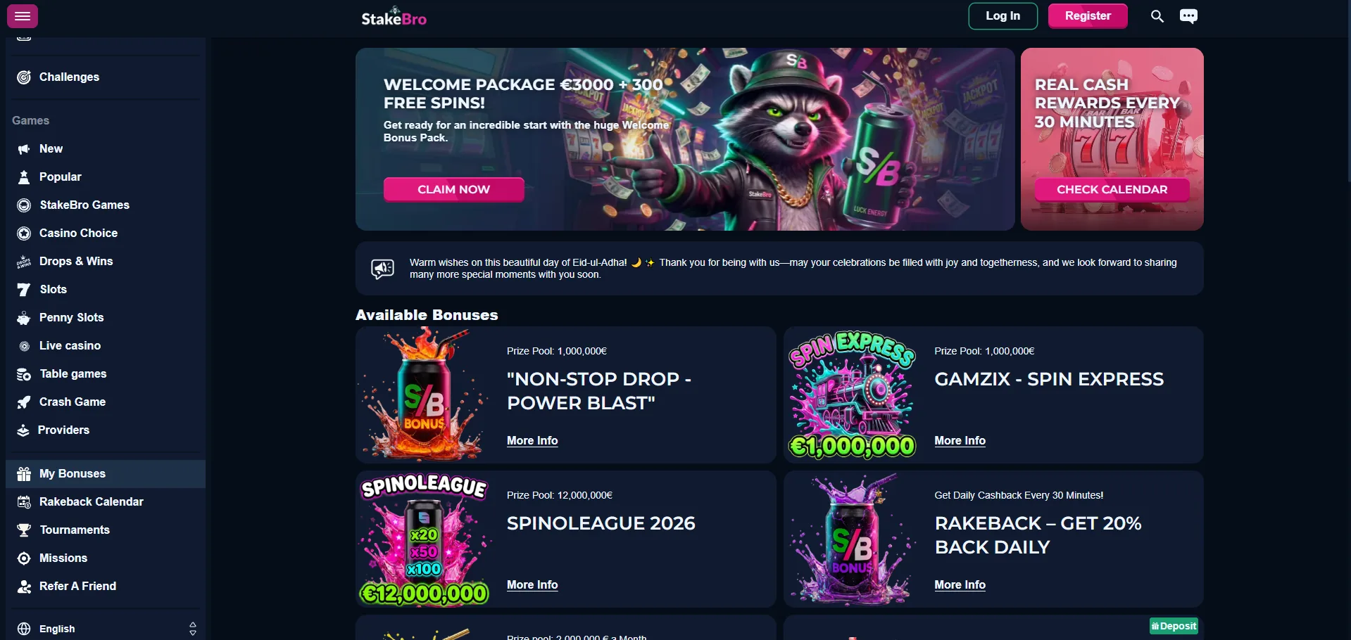 Screenshot of Stake Bro's welcome bonus offer