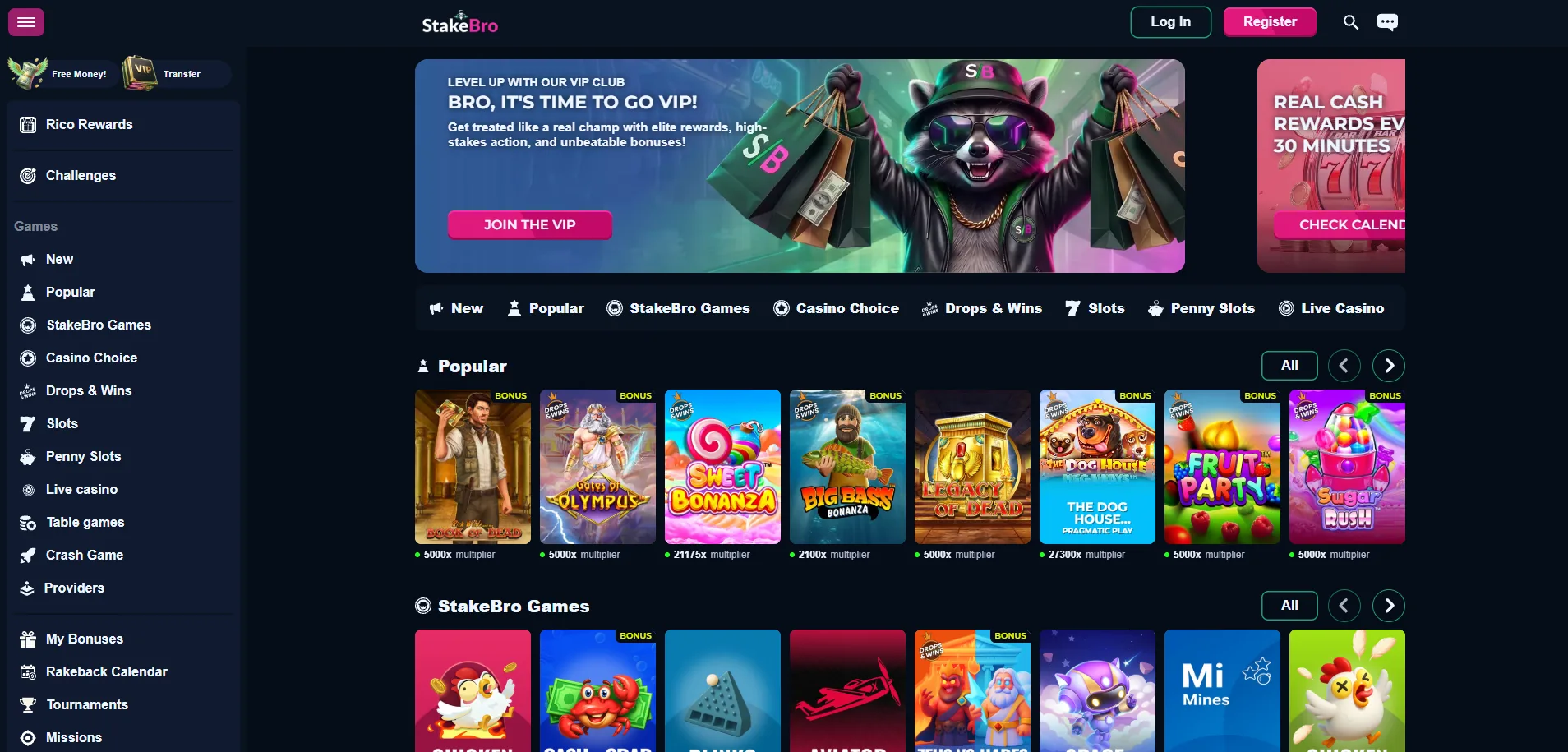 Screenshot of Stake Bro's homepage