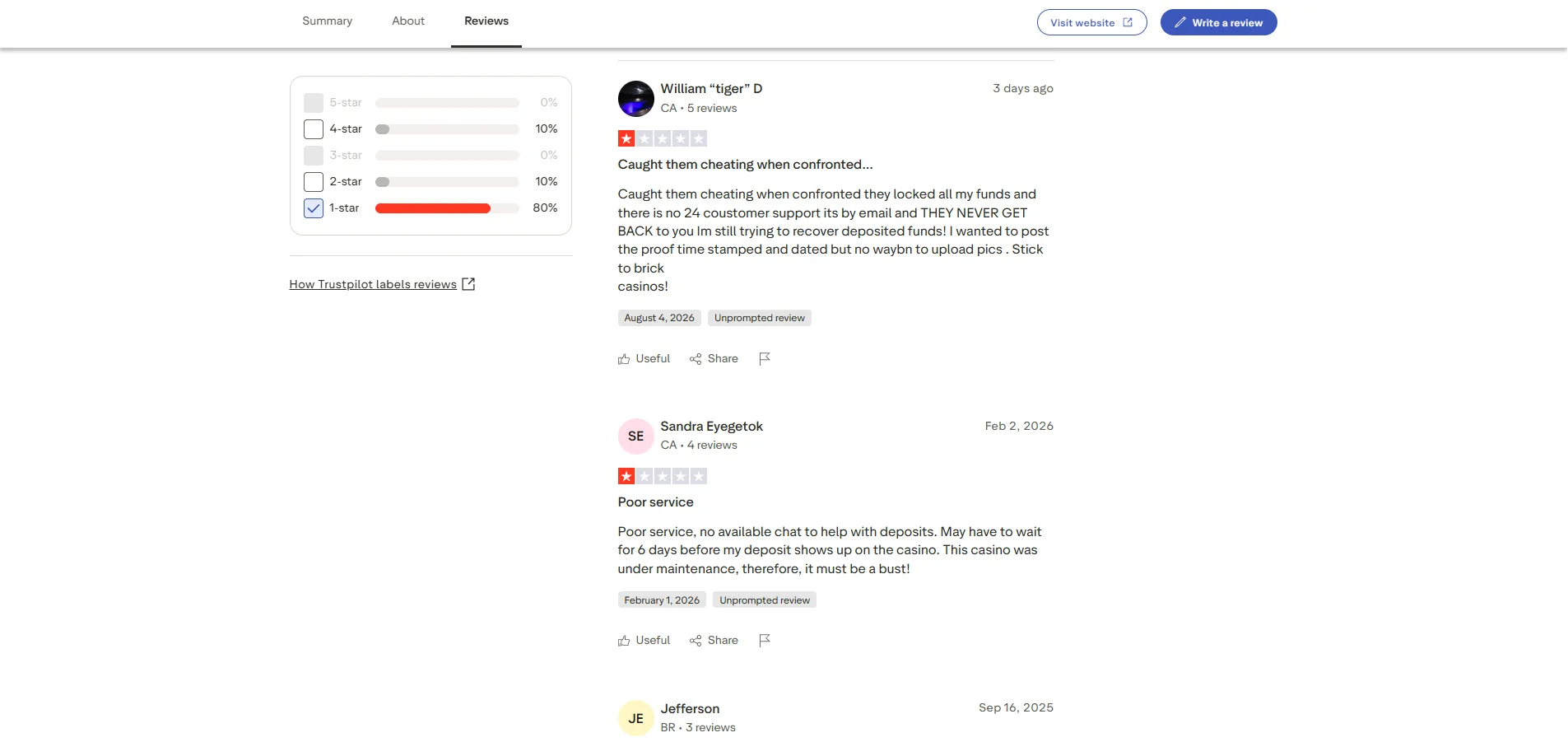 Screenshot of Stake Bro's negative Trustpilot review