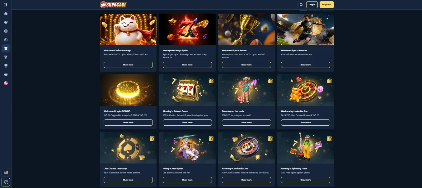 Screenshot of Supercasi Casino's welcome bonus offer