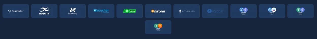 Screenshot of Supercasi Casino's cashier and payment methods