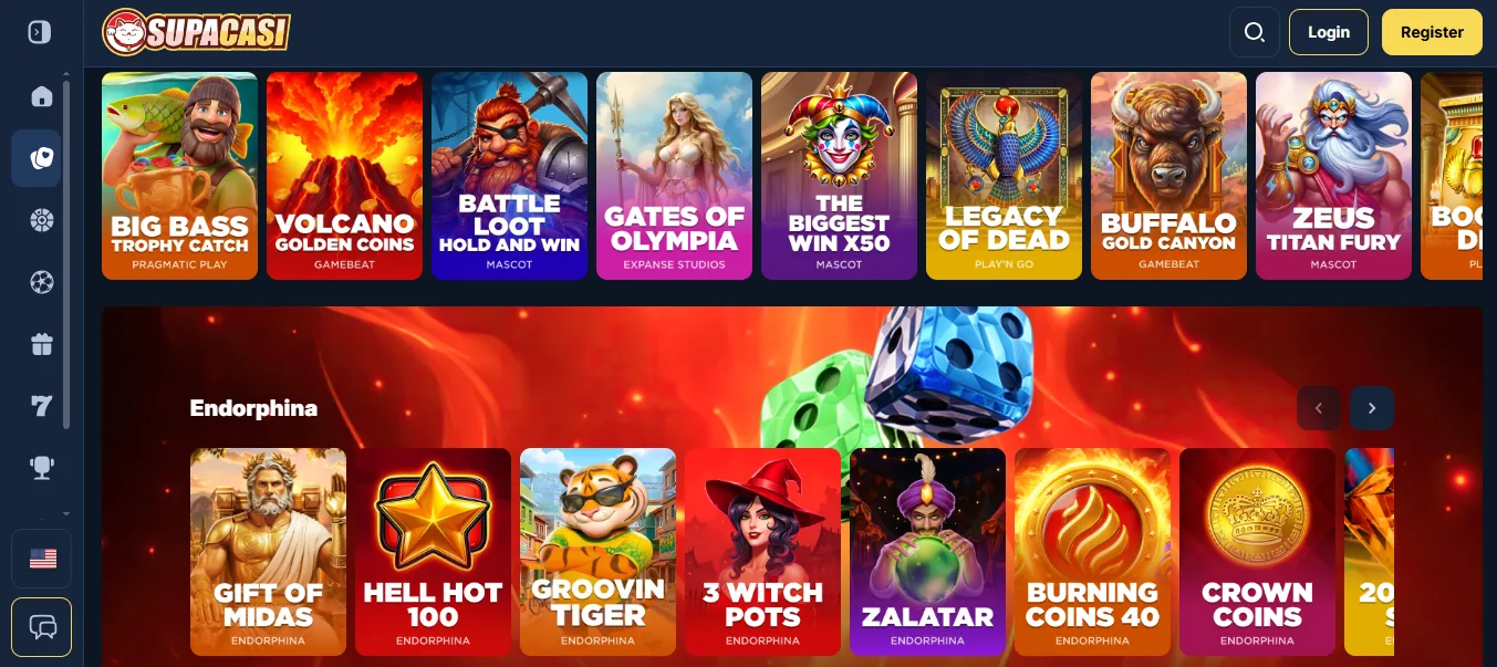 Screenshot of Supercasi Casino's games lobby