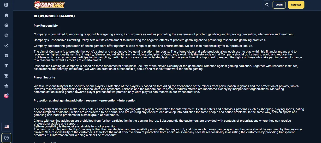 Screenshot of Supercasi Casino's responsible-gambling tools