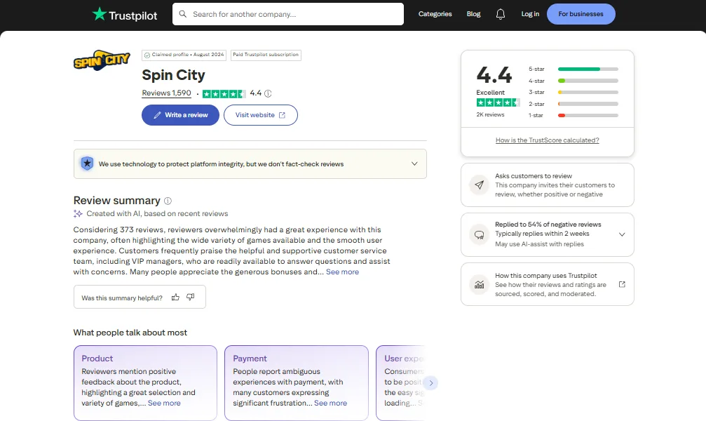 Screenshot of Syndicate Casino's Trustpilot rating overview