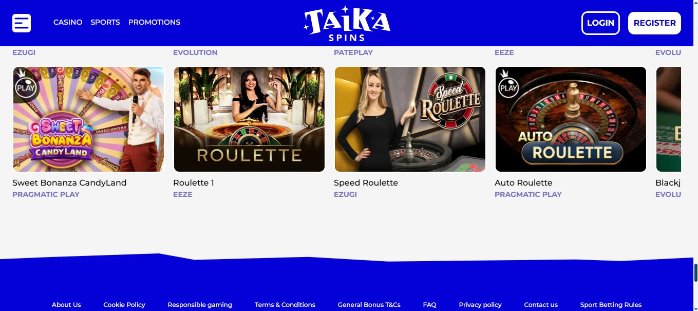 Screenshot of Taika Spinni's homepage