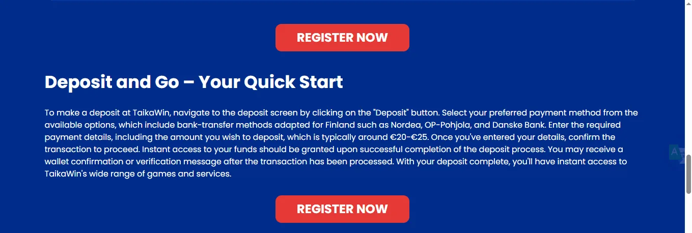 Screenshot of Taika win's cashier and payment methods