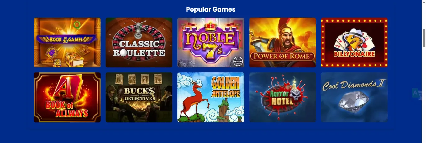 Screenshot of Taika win's games lobby