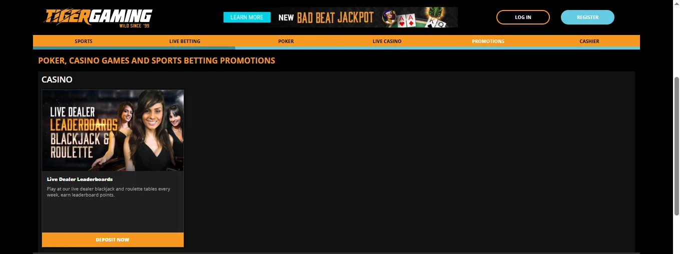 Screenshot of TigerGaming's welcome bonus offer