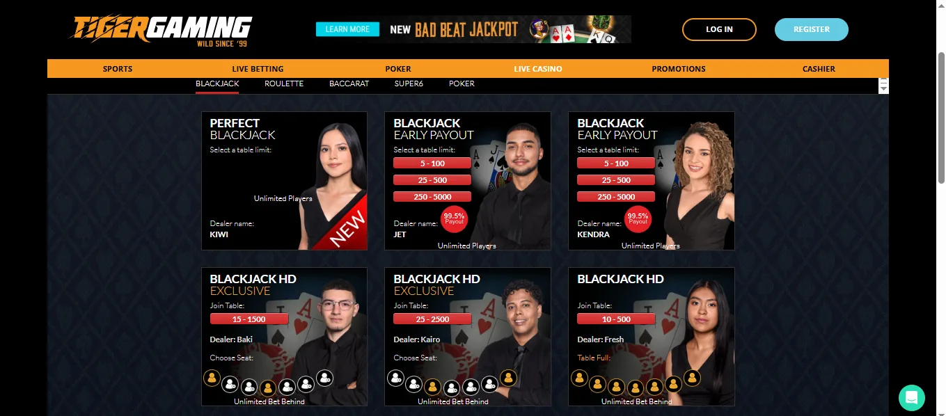 Screenshot of TigerGaming's games lobby