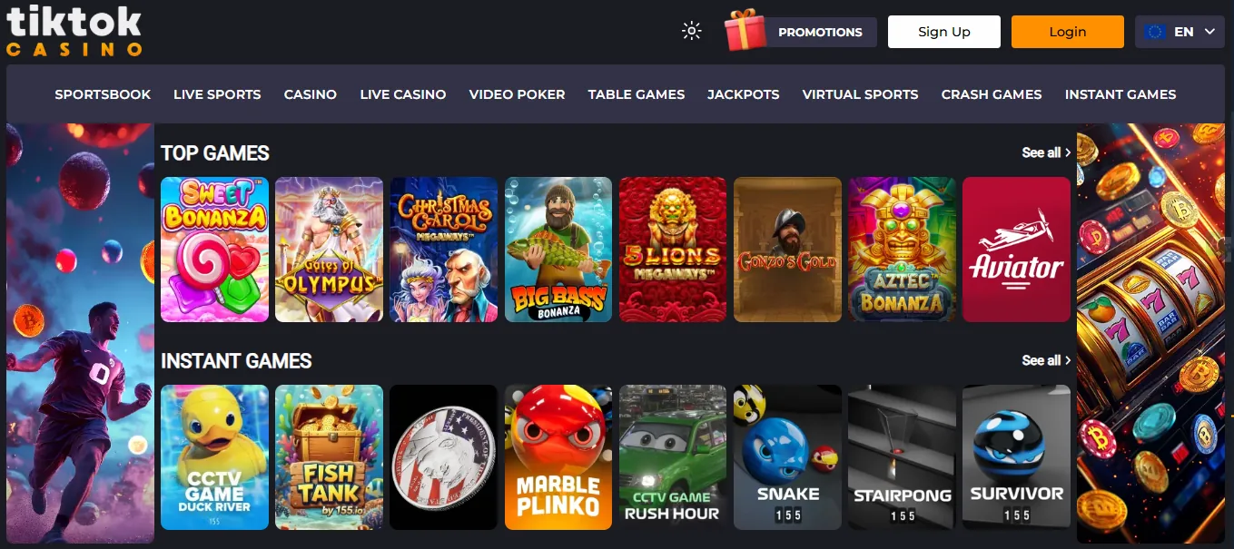 Screenshot of TikTok Casino's games lobby
