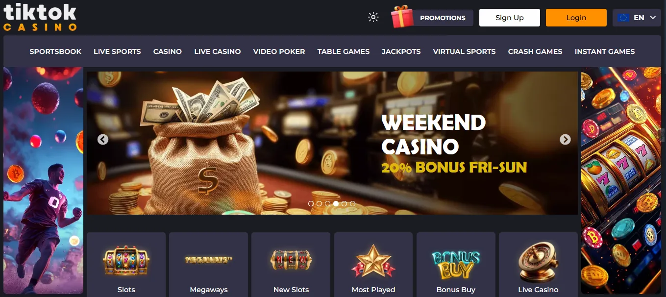 Screenshot of TikTok Casino's homepage