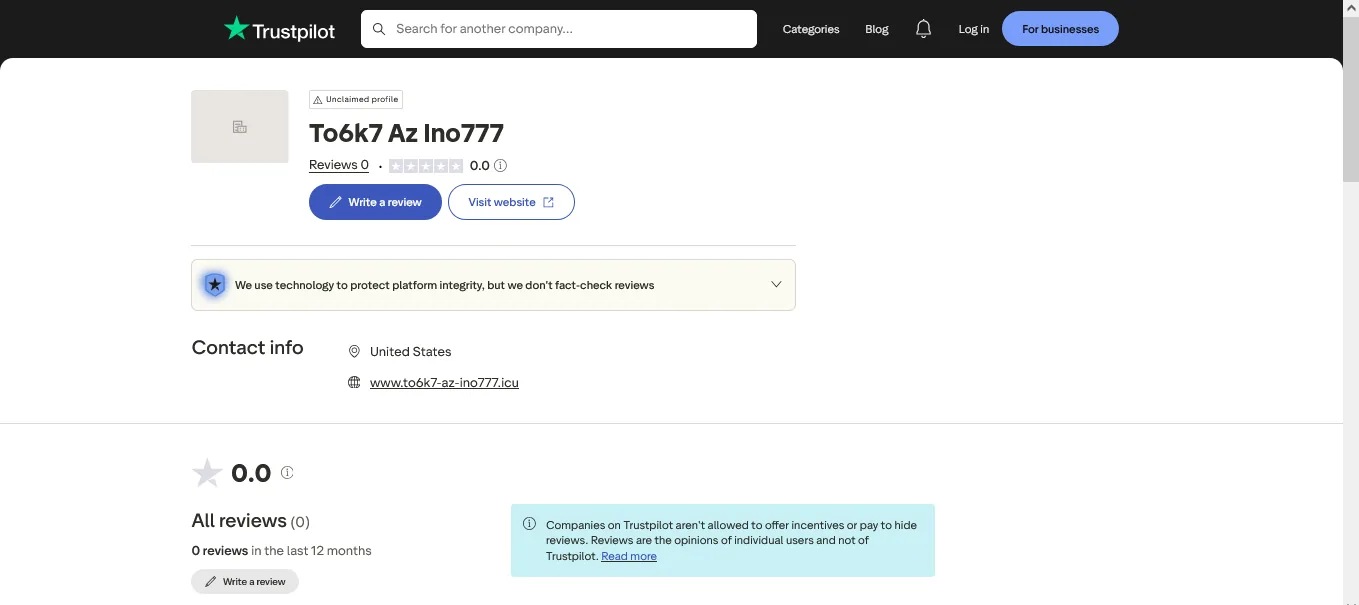 Screenshot of Azino777's Trustpilot rating overview