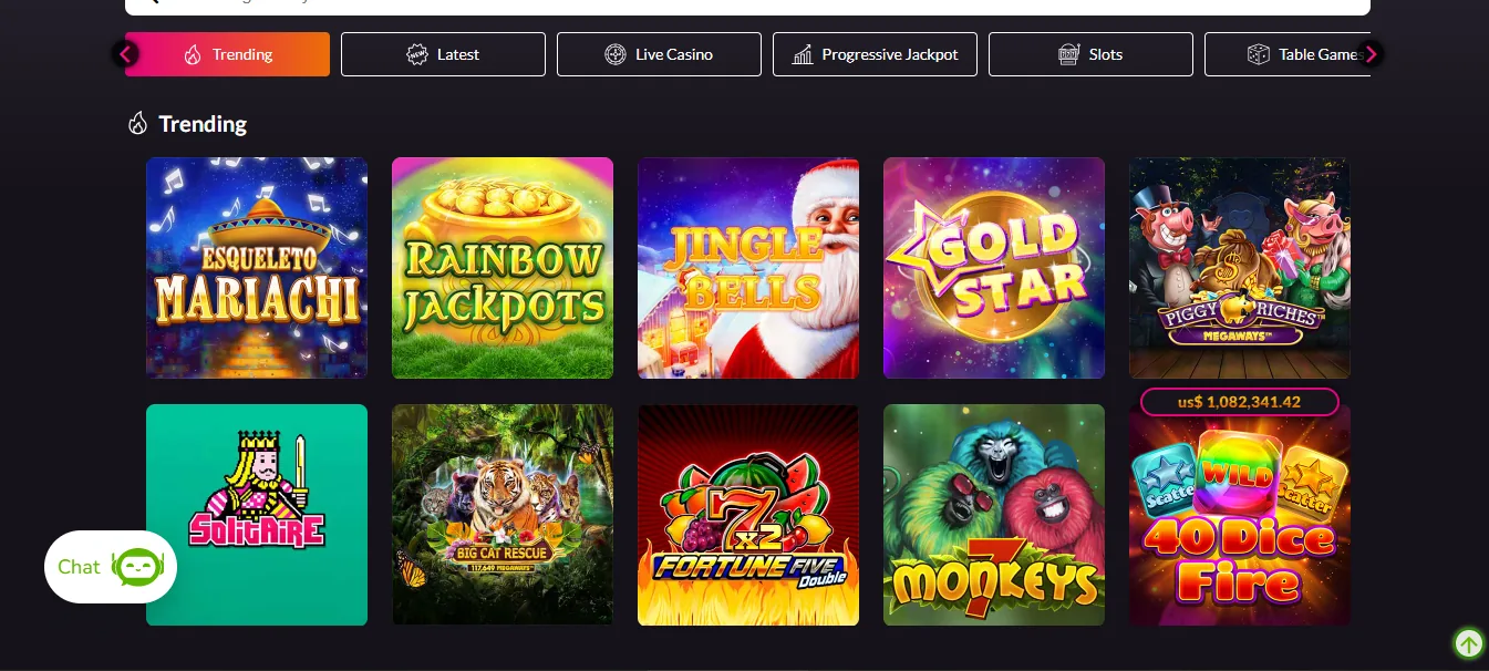 Screenshot of Trilion Ario Casino's games lobby
