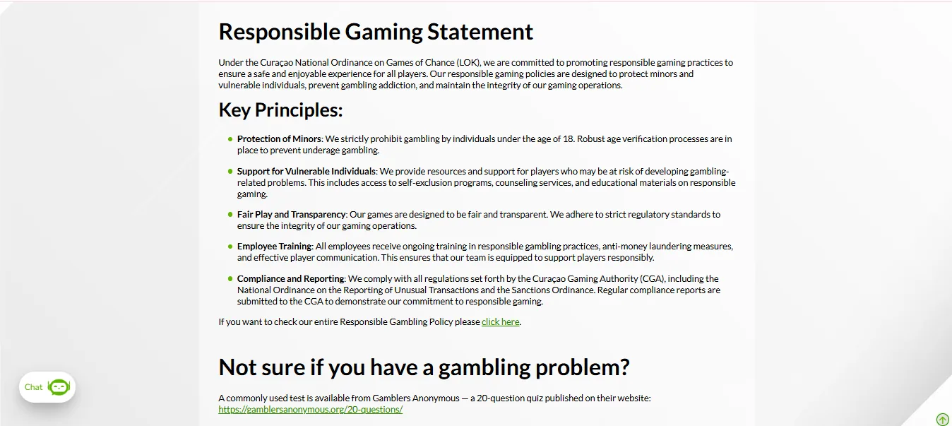 Screenshot of Trilion Ario Casino's responsible-gambling tools