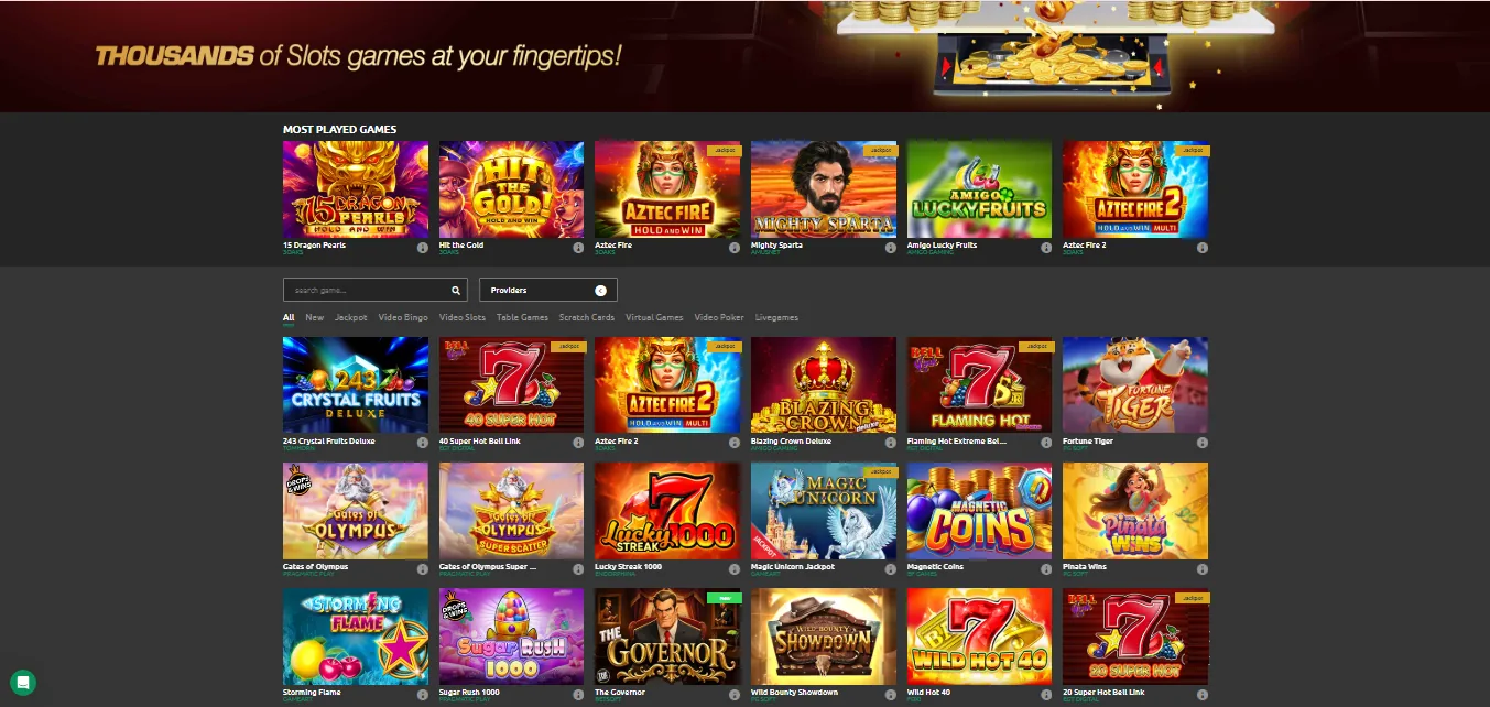 Screenshot of UBOmoney's games lobby