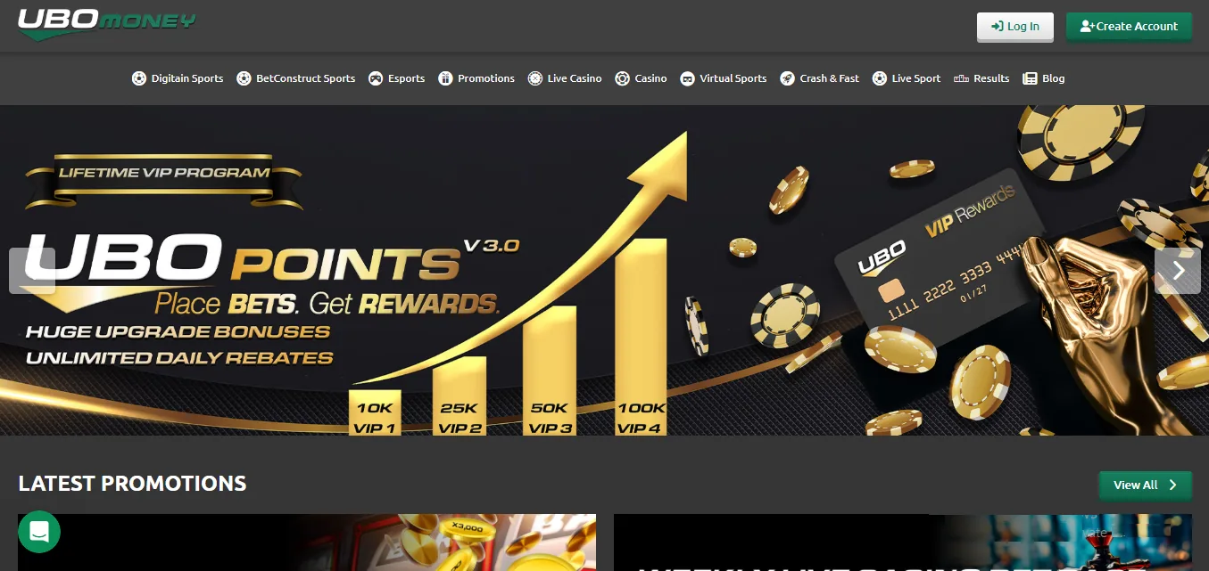 Screenshot of UBOmoney's homepage