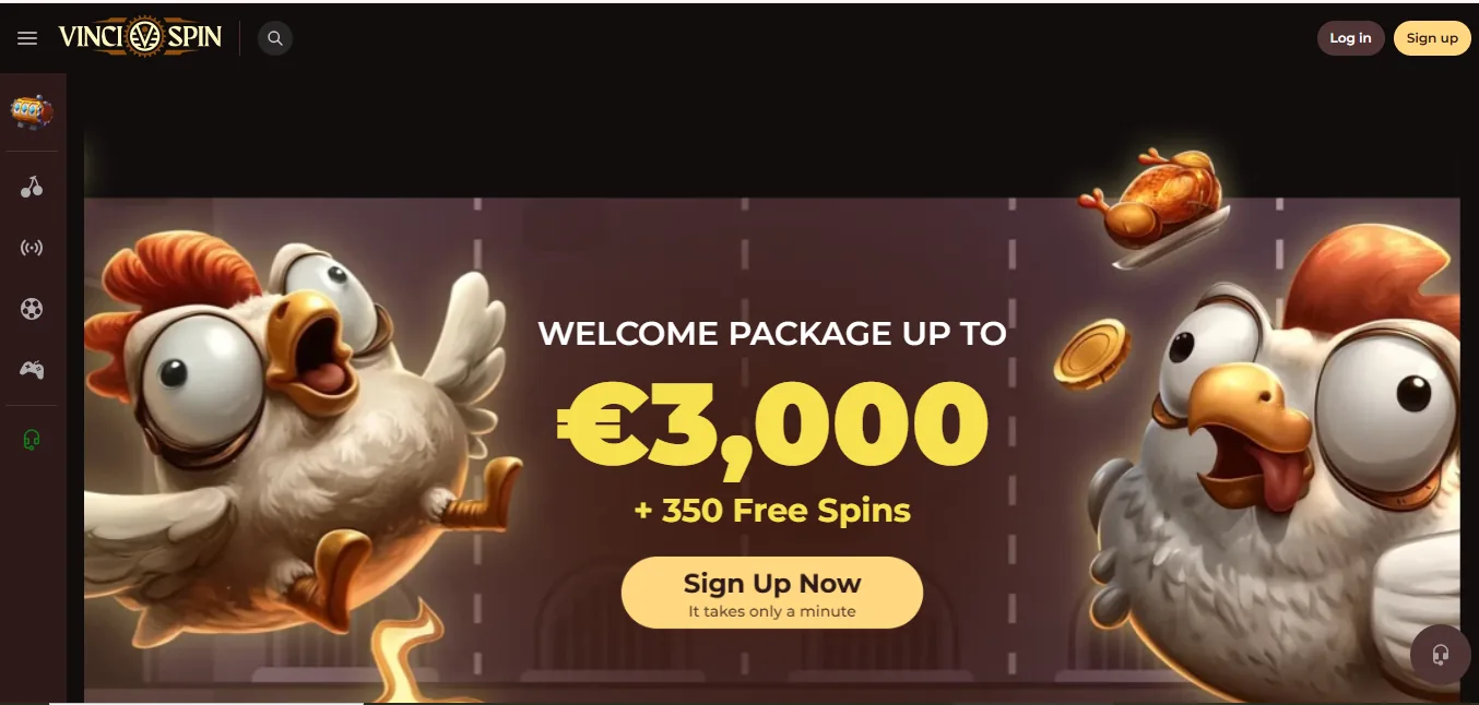 Screenshot of VinciSpin's homepage