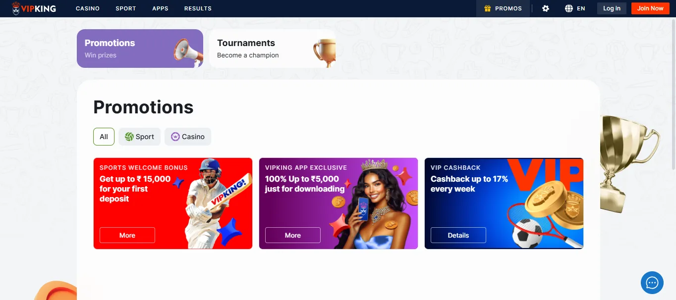 Screenshot of VIPKing's welcome bonus offer