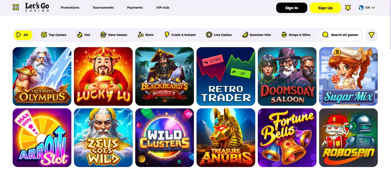 Screenshot of Let’s Go Casino's games lobby