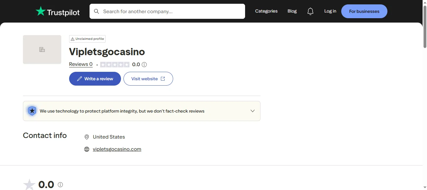 Screenshot of Let’s Go Casino's Trustpilot rating overview