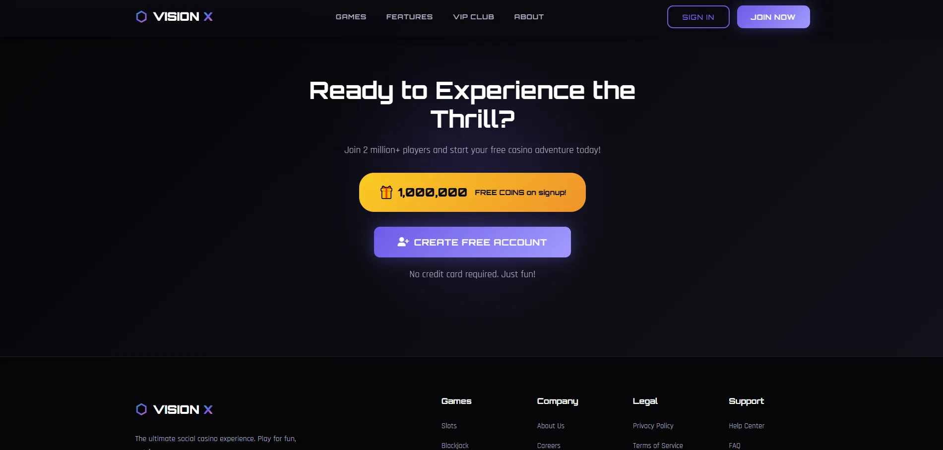 Screenshot of Visionx Games's welcome bonus offer