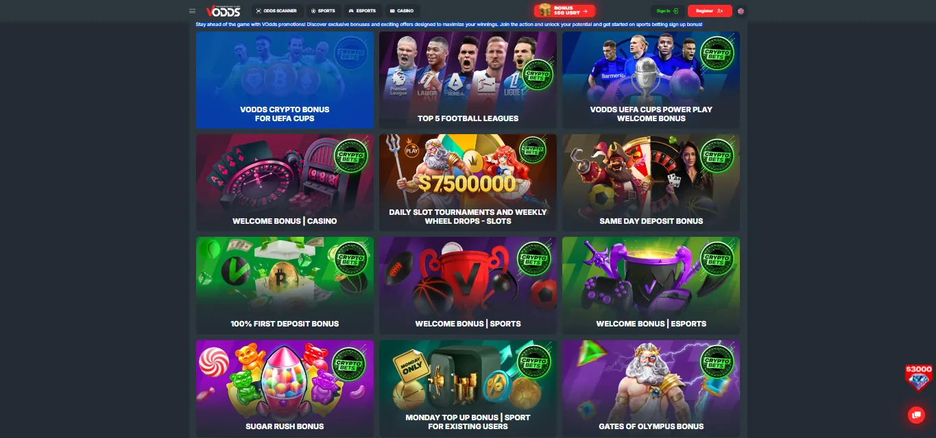 Screenshot of Vodds's welcome bonus offer