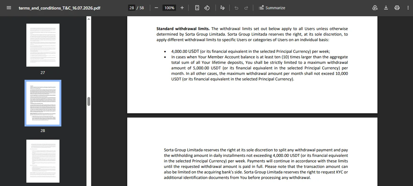 Screenshot of WEISS Casino's withdrawal section and limits