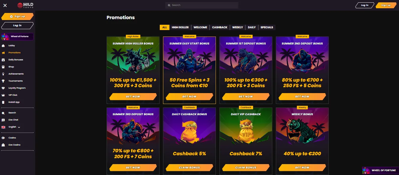 Screenshot of Wild Tokyo's welcome bonus offer