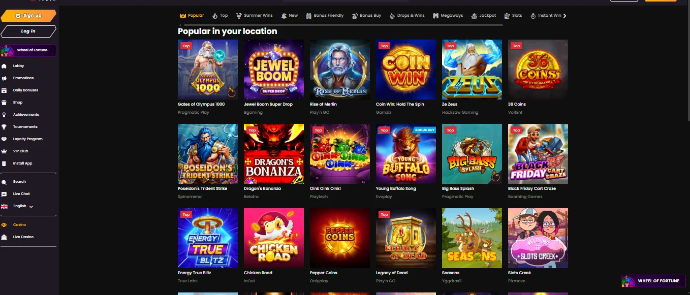 Screenshot of Wild Tokyo's games lobby