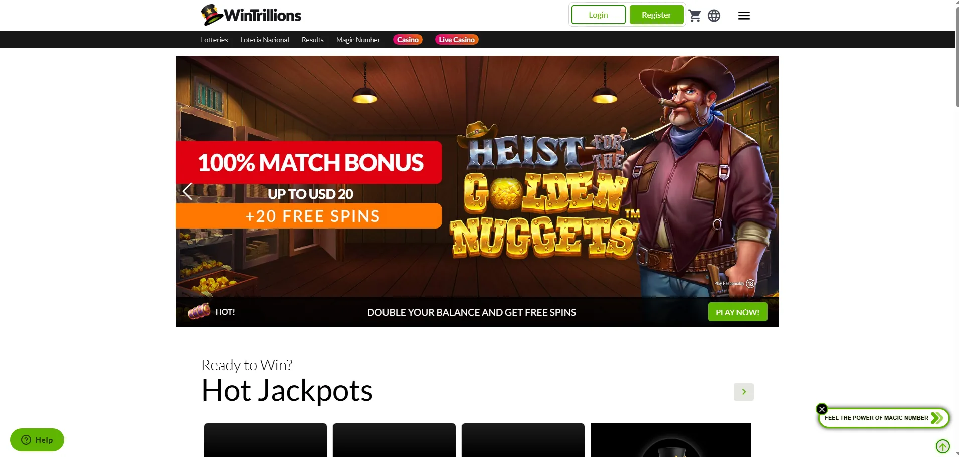 Screenshot of Win Trillions's welcome bonus offer