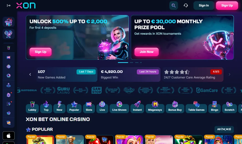 Screenshot of XON's homepage