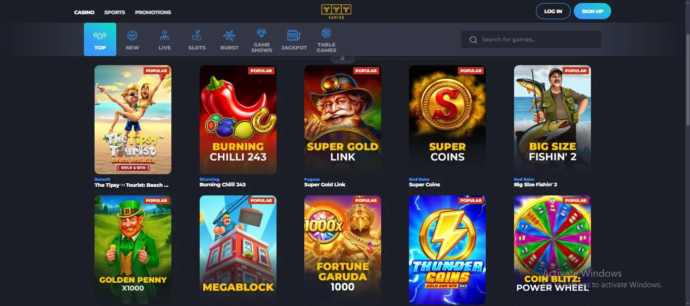 Screenshot of Y Win Casino's games lobby