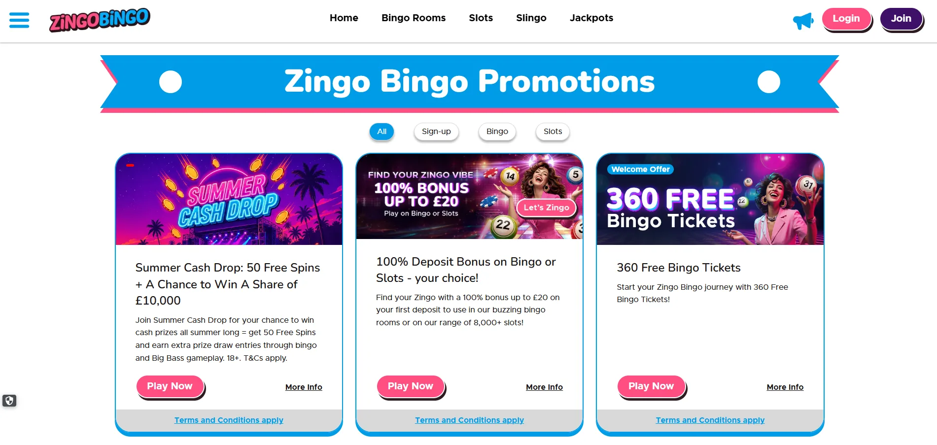 Screenshot of Zingo Bingo's welcome bonus offer