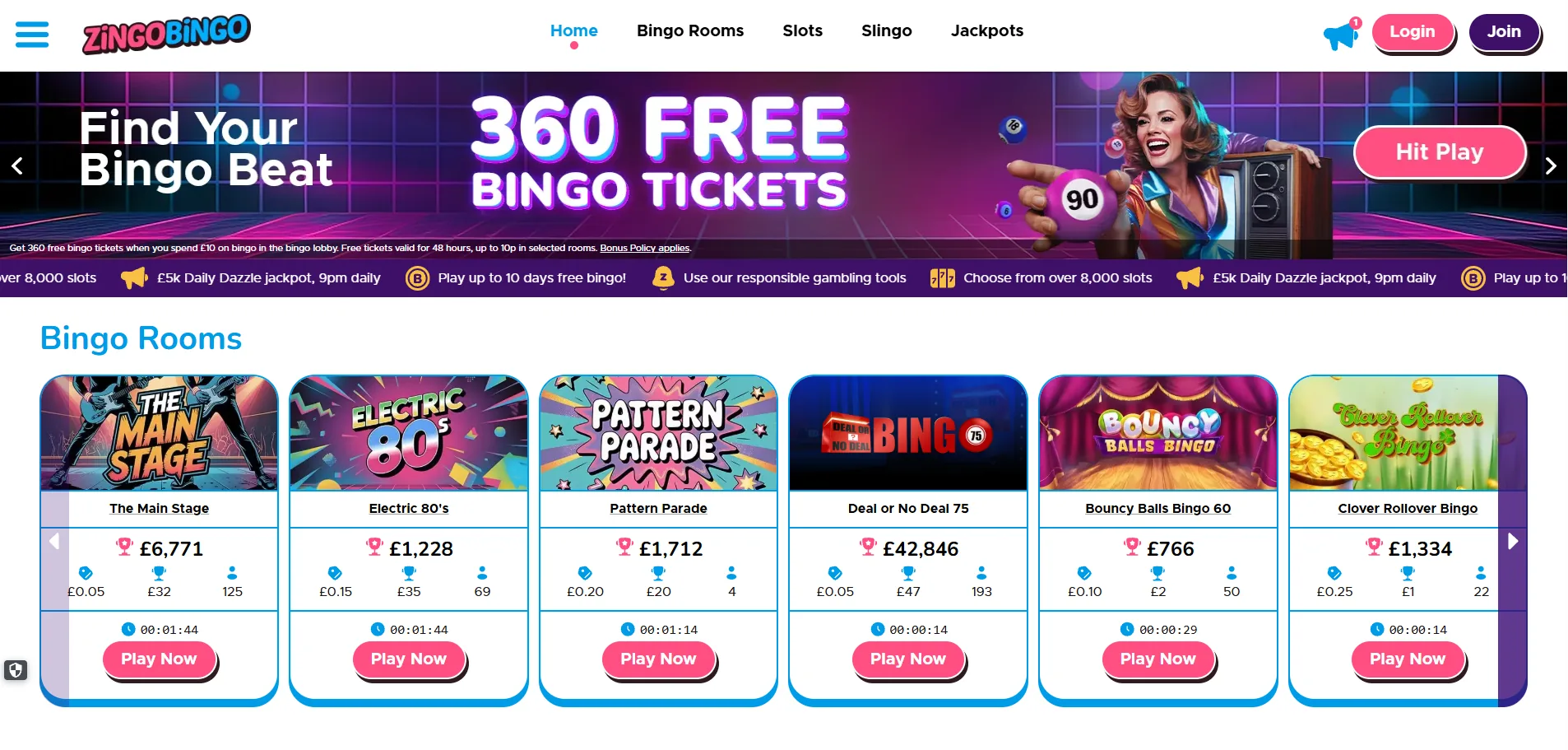 Screenshot of Zingo Bingo's homepage