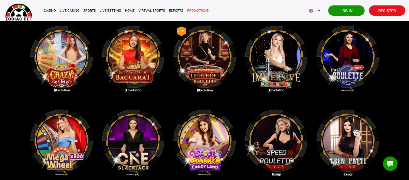 Screenshot of Zodiacbet's games lobby